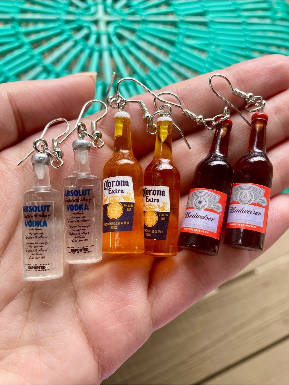NEW BUNDLE OF 3 EARRINGS - Miniature Budweiser, Absolut Vodka and Corona Extra